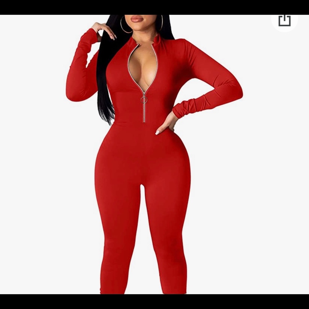 Women's Long Sleeve Front Zipper Bodycon Jumpsuit